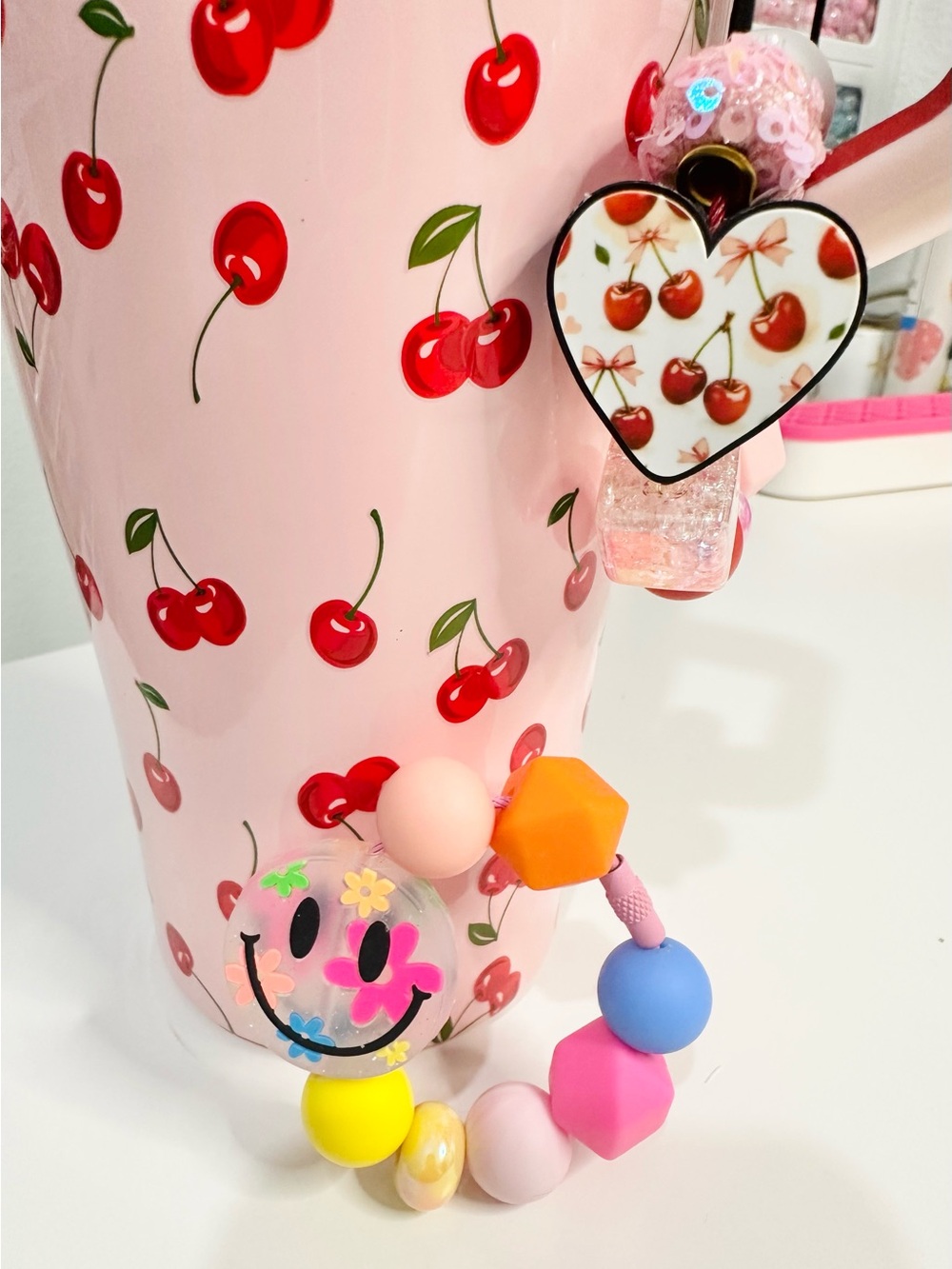 Happy Face Tumbler ring only with Colorful Beaded Charm